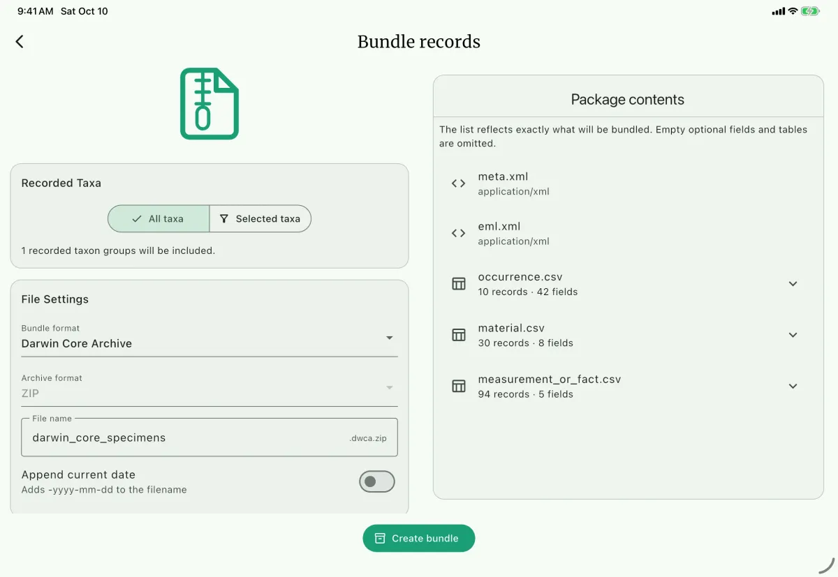 NAHPU Bundle records screen on a tablet