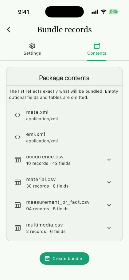 NAHPU Package contents screen on a phone