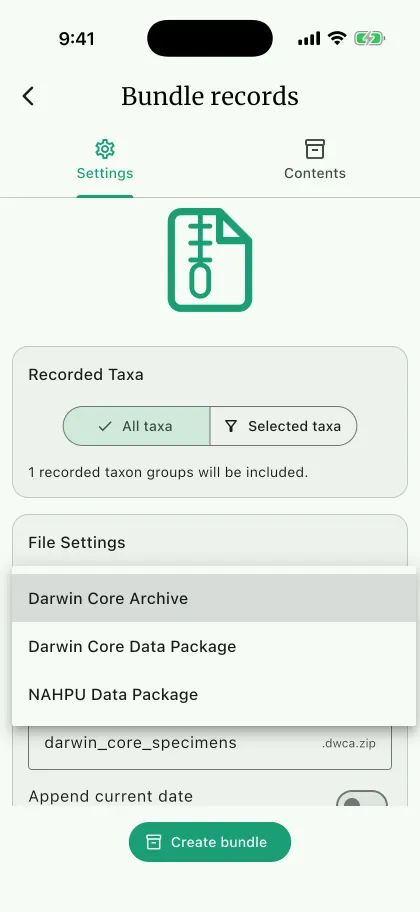 NAHPU Bundle format screen on a phone