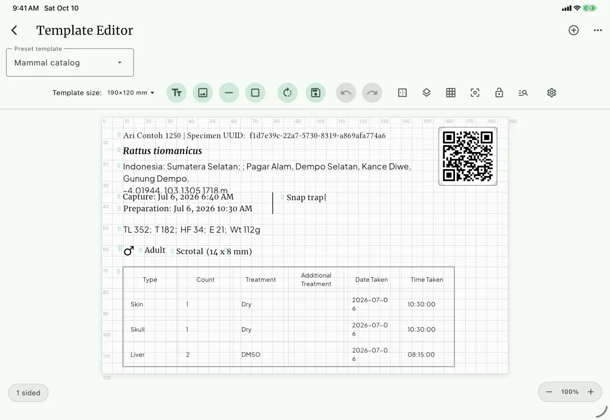 NAHPU Template Editor screen on a tablet