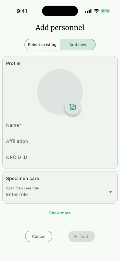 NAHPU Add personnel screen on a phone