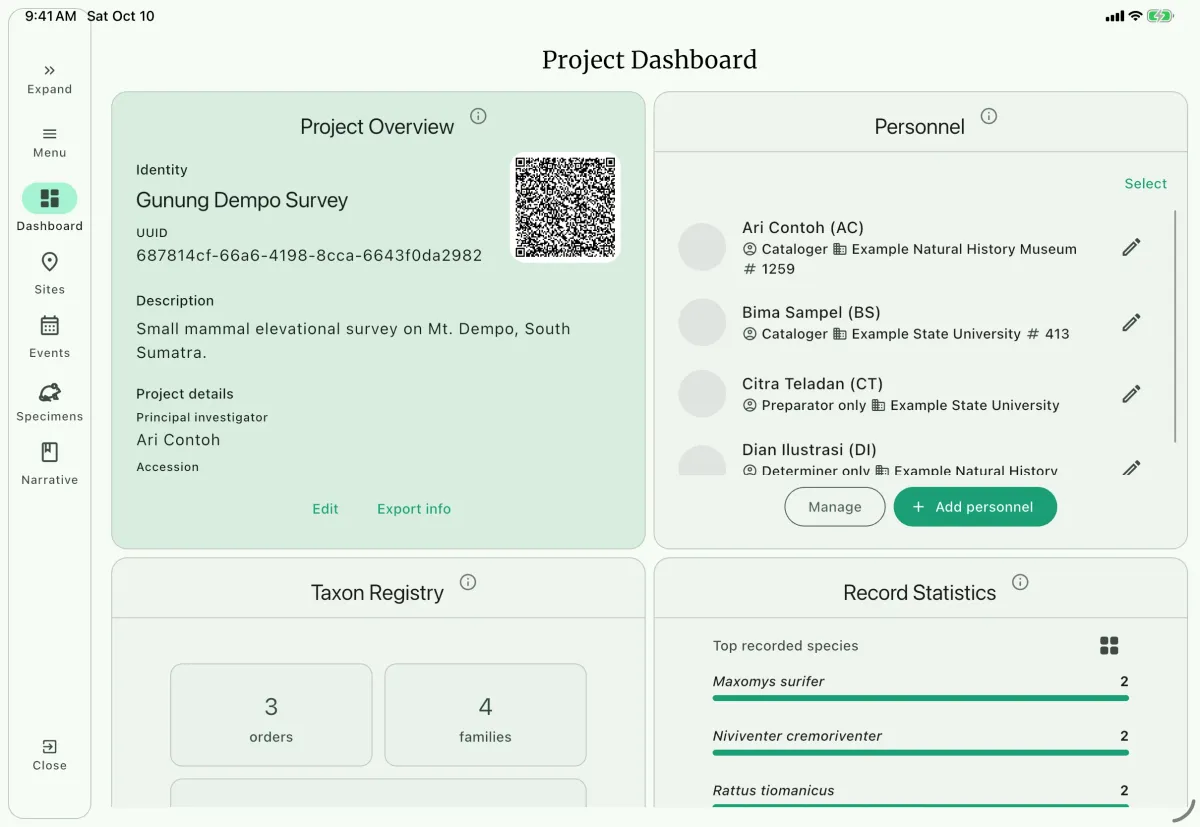 NAHPU Project Dashboard screen on a tablet