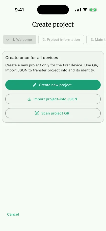 NAHPU Create project screen on a phone