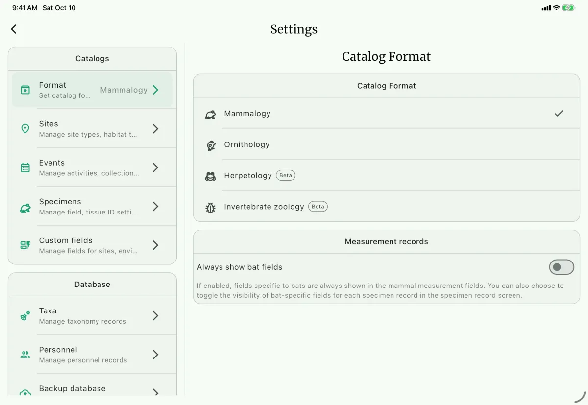 NAHPU Settings screen on a tablet