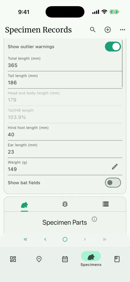 NAHPU Measurements screen on a phone