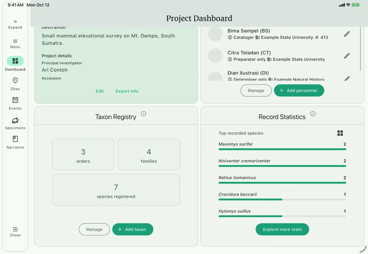 NAHPU Project Dashboard screen on a tablet