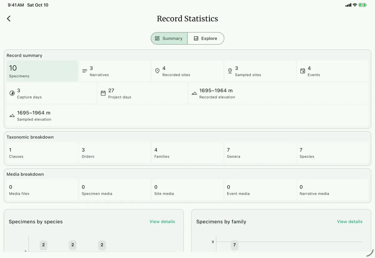 NAHPU Record Statistics screen on a tablet