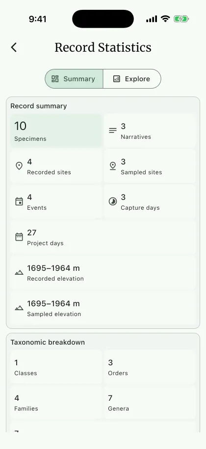 NAHPU Record Statistics screen on a phone