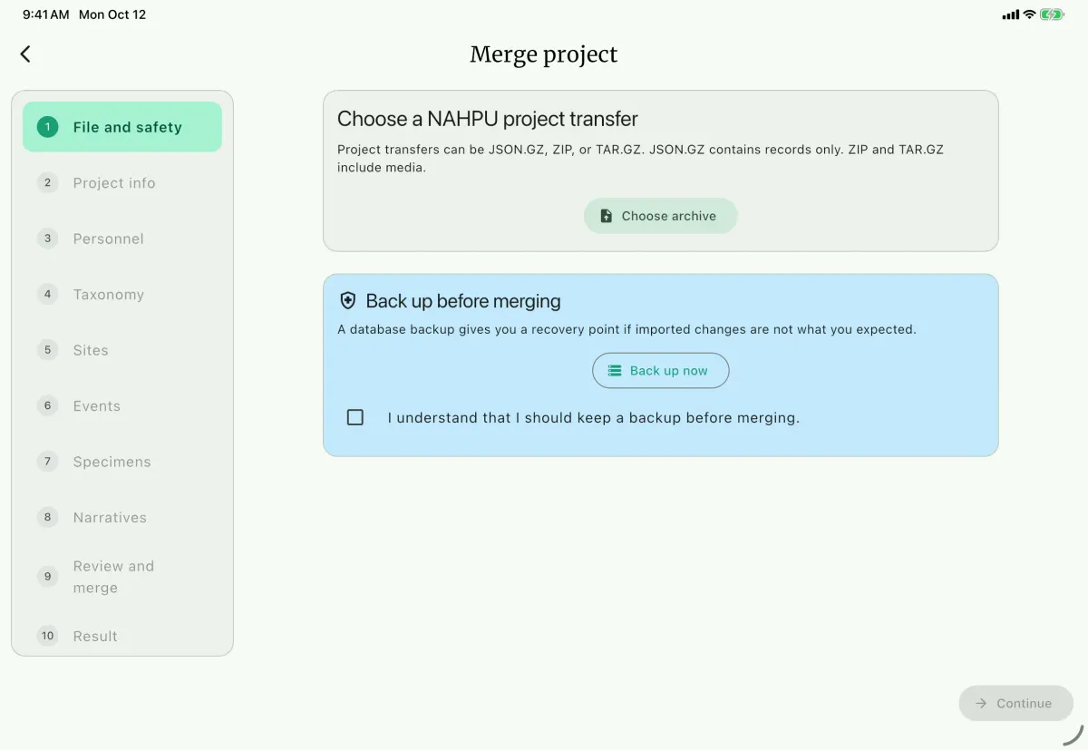 NAHPU Merge project screen on a tablet