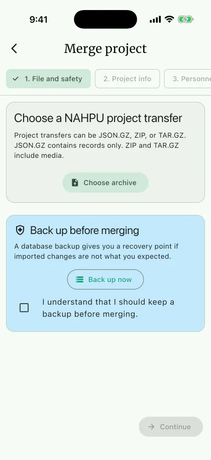 NAHPU Merge project screen on a phone